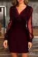 Heididress V Neck Mesh Splice Slim Fit Bodycon Dress