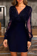 Heididress V Neck Mesh Splice Slim Fit Bodycon Dress