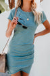 Heididress Irregular Crewneck Short Sleeve Ruched Dress