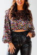 Heididress Crewneck Flare Long Sleeve Sequin Crop Top