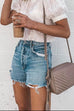 Heididress Mid Waist Raw Hem Ripped Denim Shorts