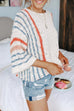 Heididress Striped Color Block 3/4 Sleeve Pullover Sweater