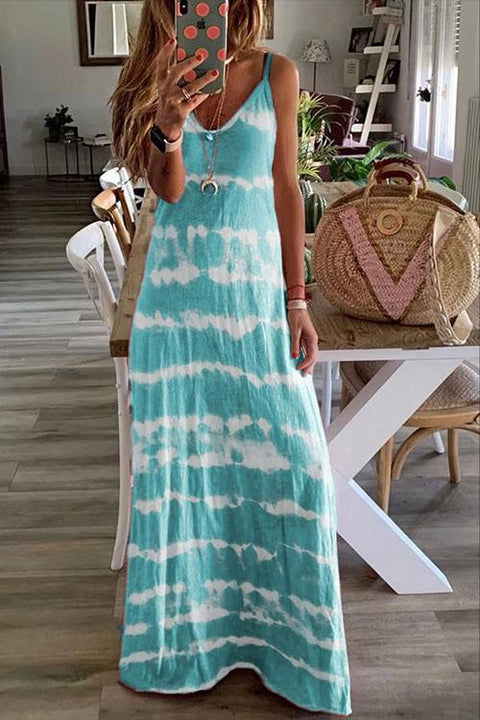 Heididress V Neck Tie Dye Casual Maxi Cami Dress