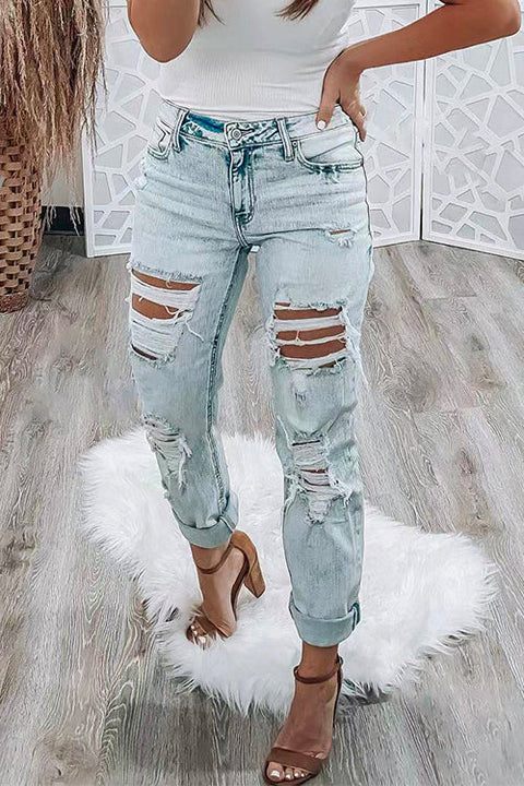 Heididress Distressed High Rise Ripped Boyfriend Denim Pants