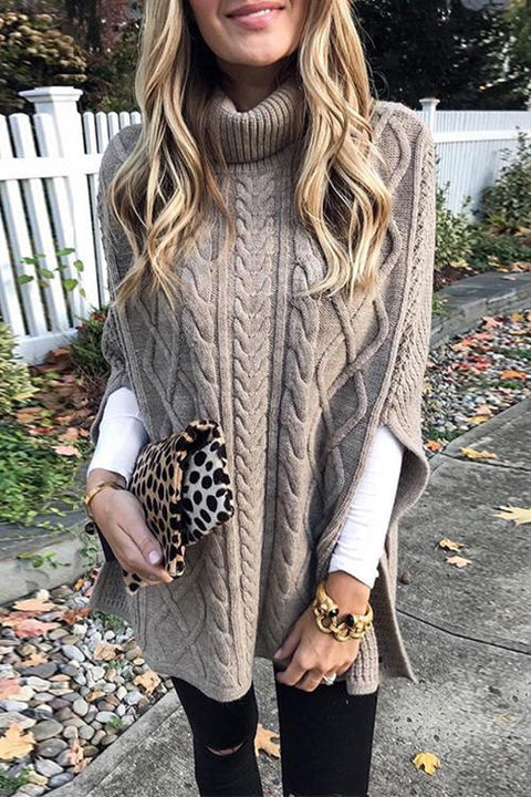 Heididress Solid Turtleneck Slit Sleeve Cloak Sweater