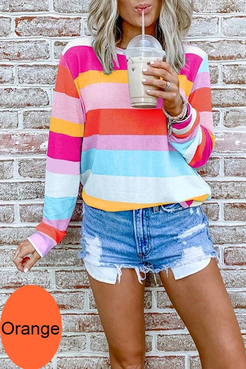 Heididress Rainbow Striped Long Sleeves Pullover Top