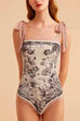 Heididress Bow Shoulder Floral Print One-piece Swimsuit