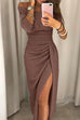 Heididress Off Shoulder High Split Ruched Party Maxi Dress