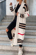 Heididress Open Front Color Block Striped Splice Long Sweater Cardigan