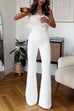 Heididress Strapless Feather Tube Top Flare Bottoms Jumpsuit