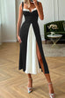 Heididress Tie Shoulder Color Block Splice Swing Midi Cami Dress