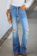 Heididress High Waist Buttons Ripped Bell Bottom Jeans