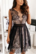 Heididress Sleeveless Waisted Black Lace Swing Dress