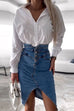 Heididress High Waist Slit Front Knee Length Denim Skirt