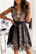 Heididress Sleeveless Waisted Black Lace Swing Dress