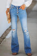 Heididress High Waist Buttons Ripped Bell Bottom Jeans