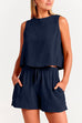 Heididress Solid Crewneck Crop Tank Top Drawstring Waist Shorts Set