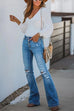 Heididress High Waist Buttons Ripped Bell Bottom Jeans