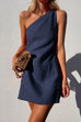 Heididress One Shoulder Solid Cotton Linen Mini Dress