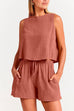 Heididress Solid Crewneck Crop Tank Top Drawstring Waist Shorts Set
