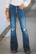 Heididress High Waist Buttons Ripped Bell Bottom Jeans