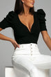 Heididress V Neck Bubble Sleeve Solid Slim Knitting Top