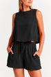 Heididress Solid Crewneck Crop Tank Top Drawstring Waist Shorts Set