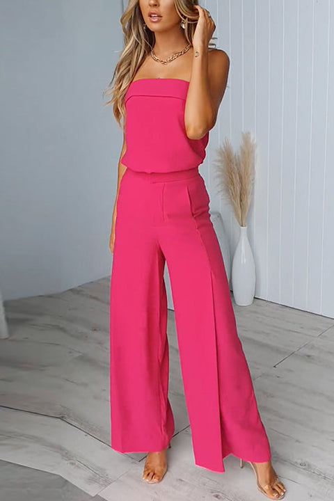 Chic Strapless Tube Top and Pocketed Wide Leg Pants Set