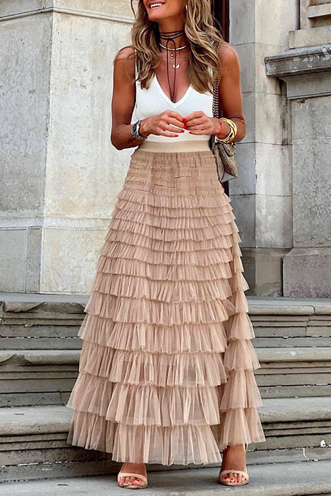 Heididress Ruffle Layered Mesh A-line Long Tulle Skirt