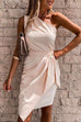 Heididress One Shoulder Sleeveless Tie Waist Ruched Dress