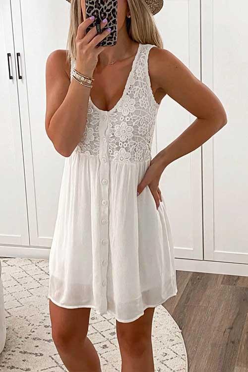 Heididress Lace Floral Button Down Tank Dress