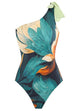 Heididress Bow One Shoulder One-piece Swimsuit Ruffle Cover Up Skirt Printed Set