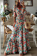 Heididress V Neck Drawstring Waist Ruffle Tiered Printed Maxi Holiday Dress