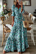 Heididress V Neck Drawstring Waist Ruffle Tiered Printed Maxi Holiday Dress