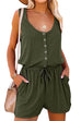 Heididress Scoop Neck Buttons Drawstring Waist Tank Romper