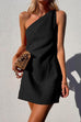 Heididress One Shoulder Solid Cotton Linen Mini Dress