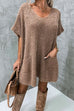 Heididress Oversized V Neck Short Sleeves Pocketed Poncho Sweater