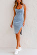 Heididress Adjustable Straps U Neck Slit Denim Bodycon Cami Dress