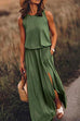 Heididress Sleeveless Waisted Slit Maxi Tank Dress