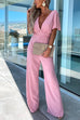 Heididress Deep V Neck Ruffle Sleeve High Waist Wide Leg Jumpsuit
