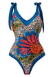 Heididress V Neck Bow Shoulder One-piece Swimwear and Wrap Cover Up Skirt Printed Set