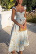 Heididress Ruffled Shoulder Bow Knot Waist Slit Printed Vintage Party Dress