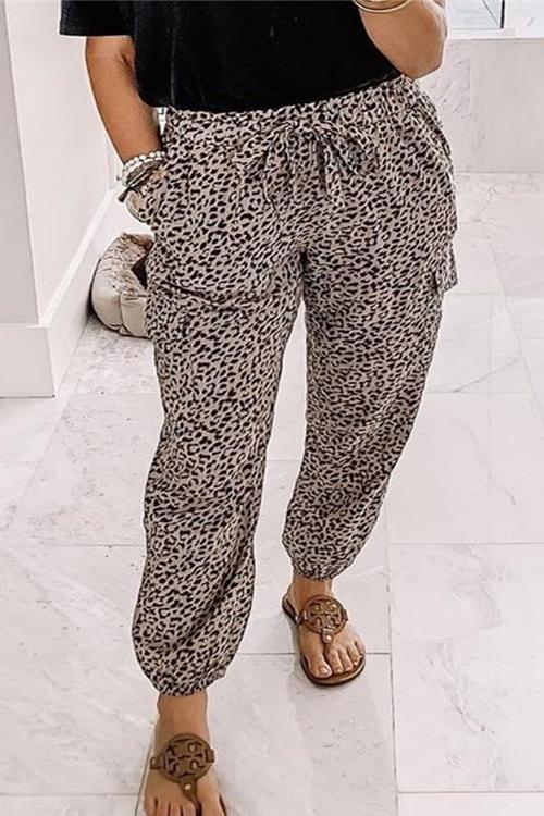 Heididress Tie Knot Waist Leopard Pants with Pockets