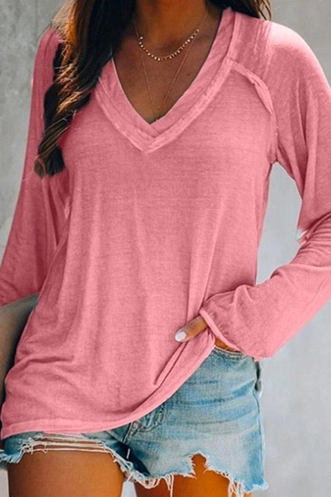 Heididress V Neck Long Sleeves Solid T Shirt