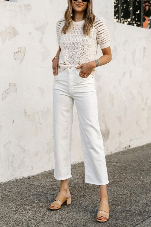 Heididress Short Sleeves Crochet Hollow Out Sweater