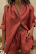 Heididress Half Sleeve Button Down Top and Tie Waist Shorts Solid Set