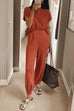 Heididress Short Sleeves Ribbed Knit Pullover Ruched Harem Pants Set
