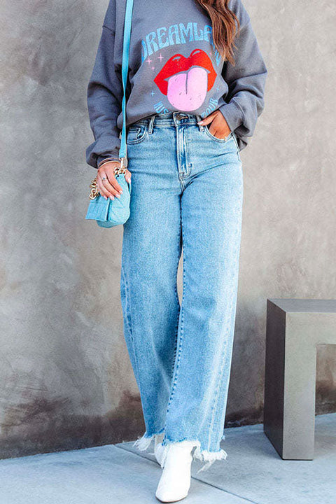 Heididress Raw Hem Wide Leg Casual Denim Pants