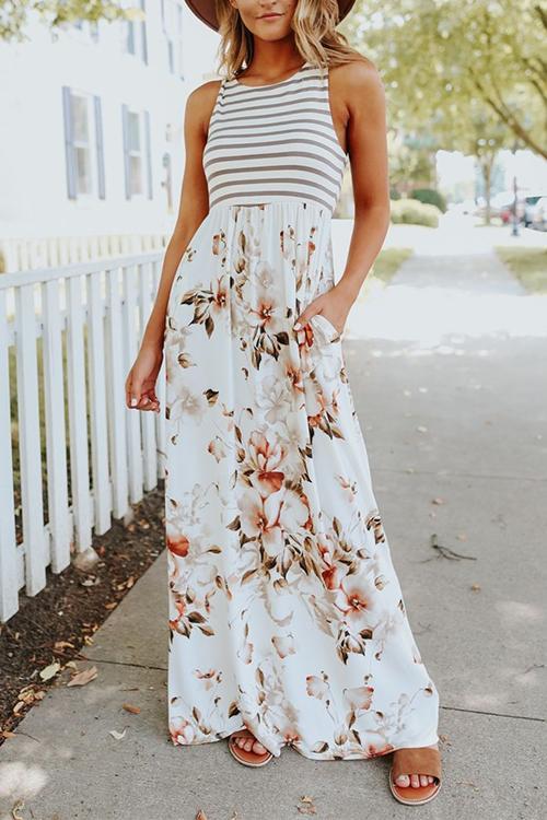 Heididress Striped Floral Splice Sleeveless Maxi Dress